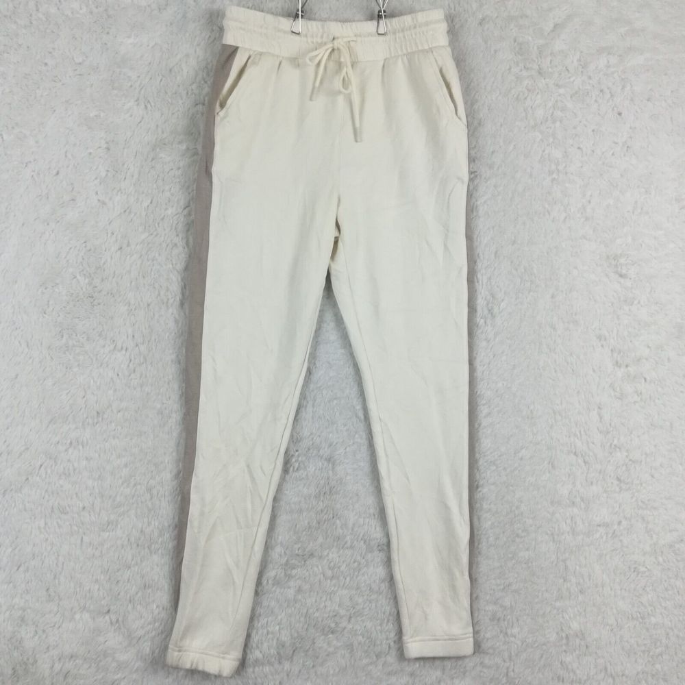 Danskin Womens Pants Jogger Cream Side Stripe Pull On High Rise Lounge XS